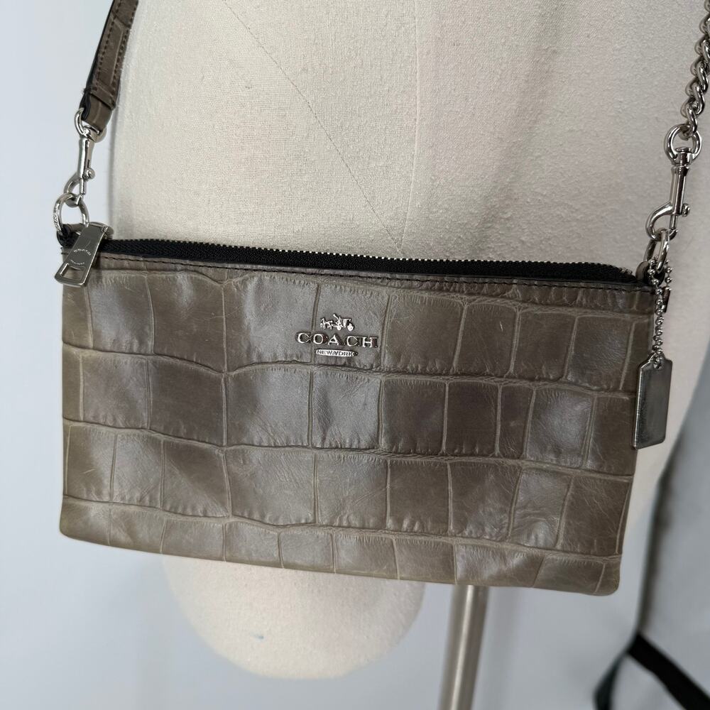 Coach Kylie Croc Embossed Leather Zip Top Mini Bag Clutch Travel Crossbody